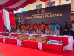 Pelaksanaan konferensi Pers Polda Sumut perihal pengungkapan narkotika Polres Serdang Bedagai yang dilaksanakan di Polres Tebing Tinggi.