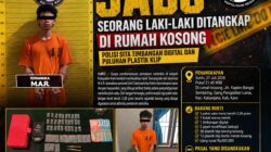 Diduga Edarkan Sabu, seorang laki-laki Ditangkap di Rumah Kosong, Polisi Sita Timbangan Digital dan Puluhan Plastik Klip