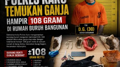 Digerebek Tengah Malam, Polres Karo Temukan Ganja Hampir 108 Gram di Rumah Buruh Bangunan